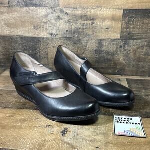 Dansko Black Leather Mary Jane Slip On Clogs Wedge Heel 42 ~ Sz 11.5-12 Shoes